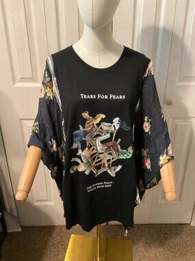 Tears For Fears Upcycled Graphic T-Shirt with Flowy Floral Sleeves - OSFM